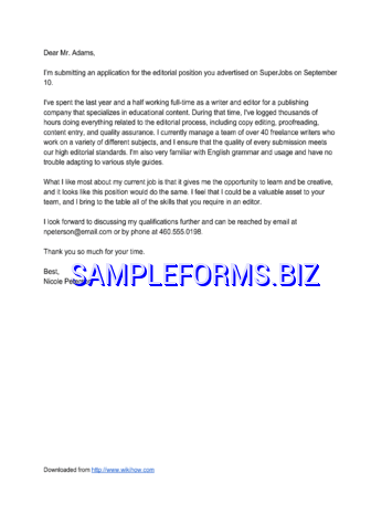 Sample Cover Letter Email